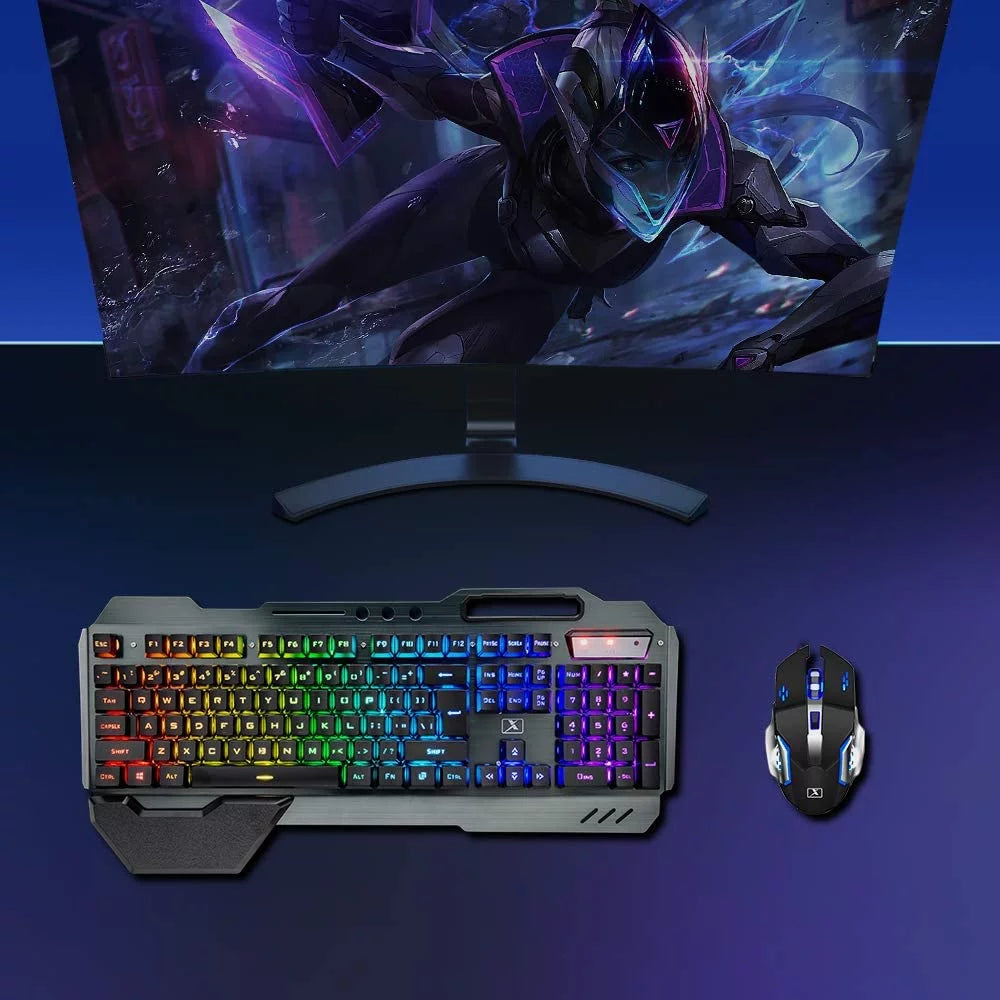 Wireless Gaming Keyboard & Mouse – RGB, Rechargeable, Full-Size, Wrist Rest