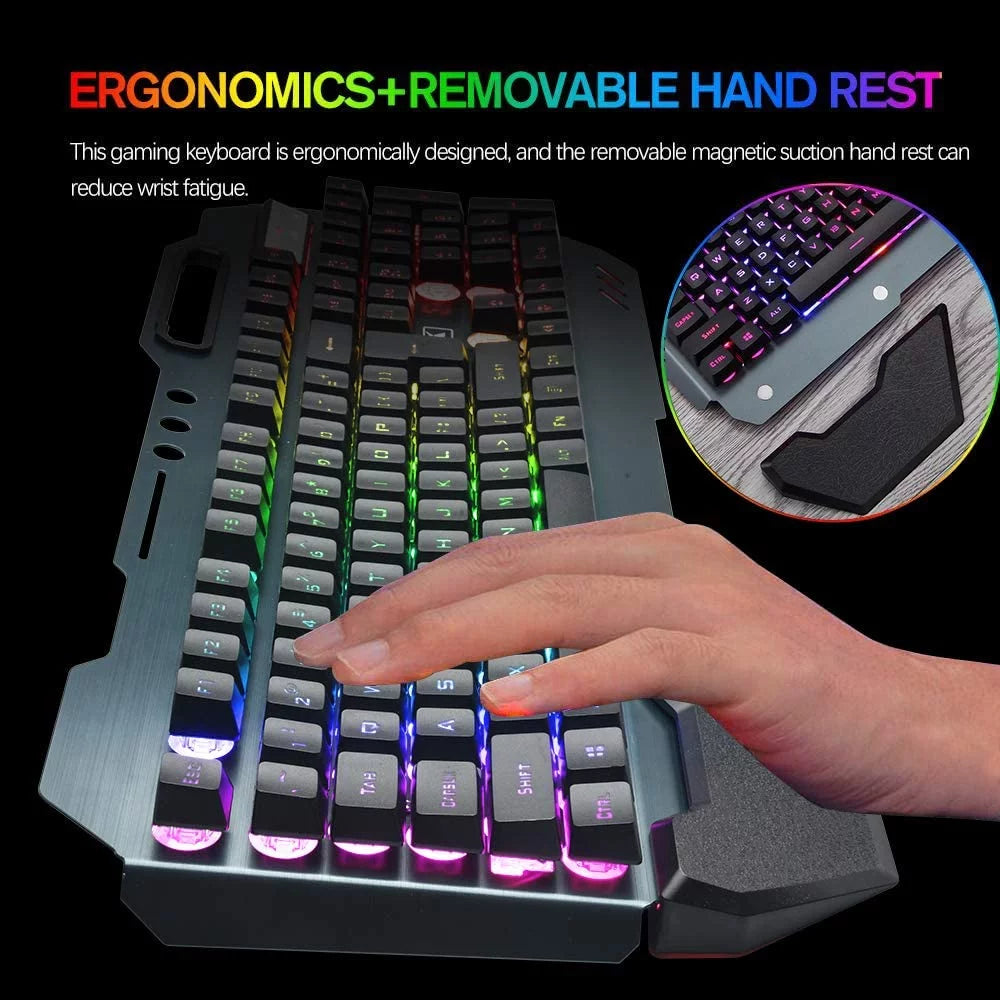 Wireless Gaming Keyboard & Mouse – RGB, Rechargeable, Full-Size, Wrist Rest