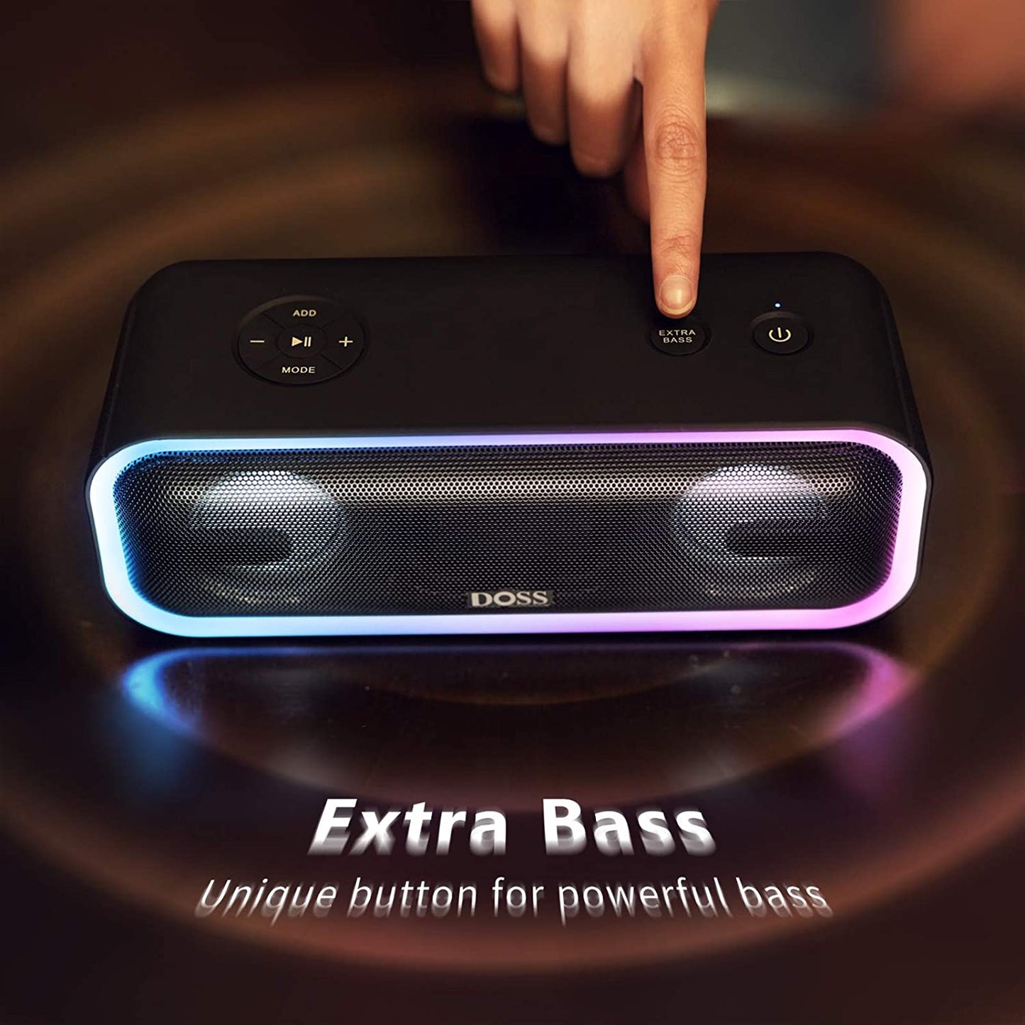 Soundbox Pro+ Bluetooth Speaker with 24W Impressive Sound, Booming Bass, IPX6 Waterproof, 15Hrs Playtime, Wireless Stereo Pairing, Mixed Colors Lights, 66 FT- Blue