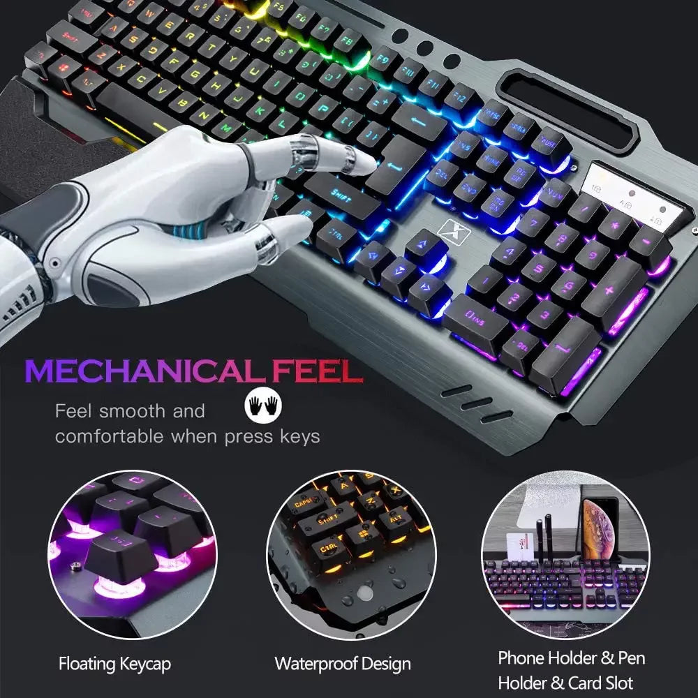 Wireless Gaming Keyboard & Mouse – RGB, Rechargeable, Full-Size, Wrist Rest