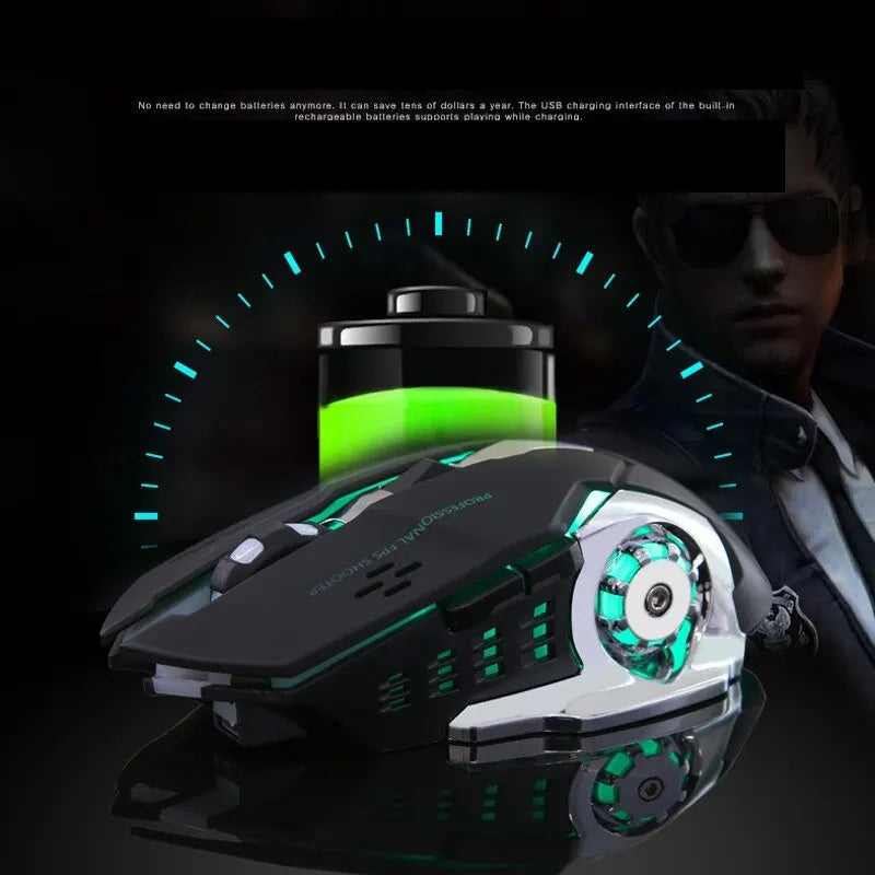 Wireless Rechargeable Gaming Mouse – Silent, Bluetooth/USB, Backlit, E-Sports