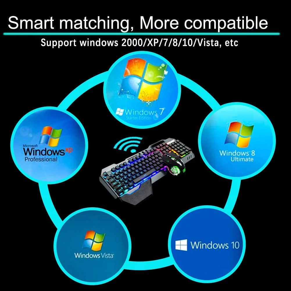 Wireless Gaming Keyboard & Mouse – RGB, Rechargeable, Full-Size, Wrist Rest