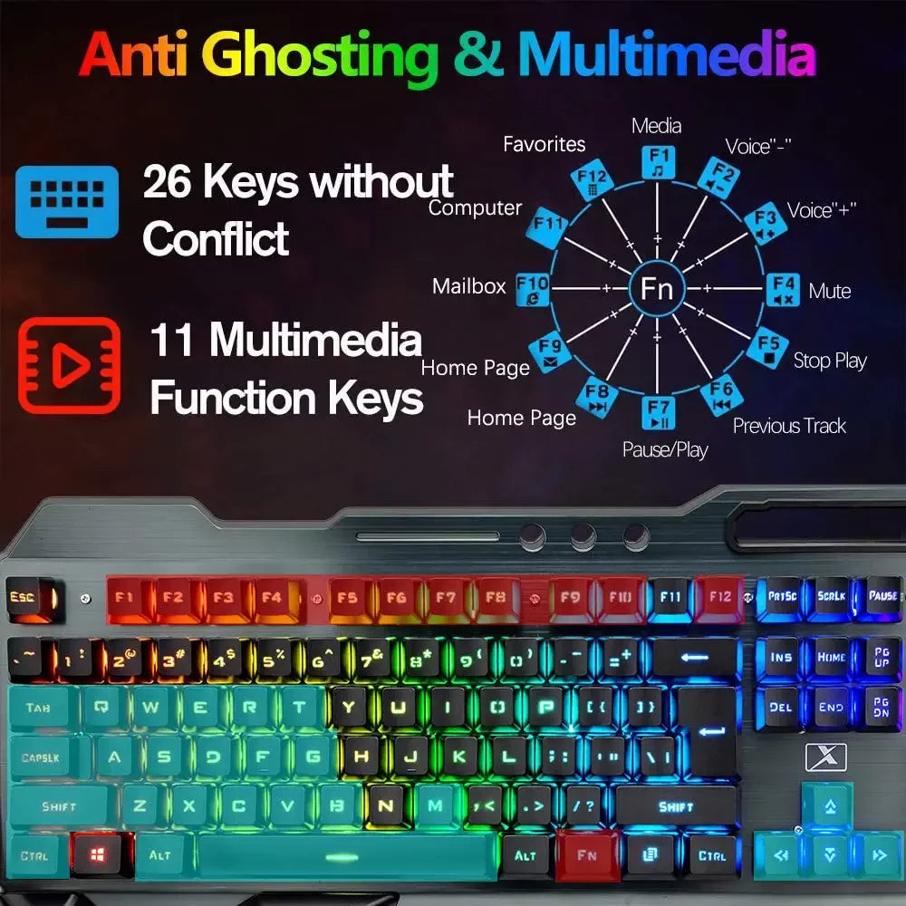 Wireless Gaming Keyboard & Mouse – RGB, Rechargeable, Full-Size, Wrist Rest