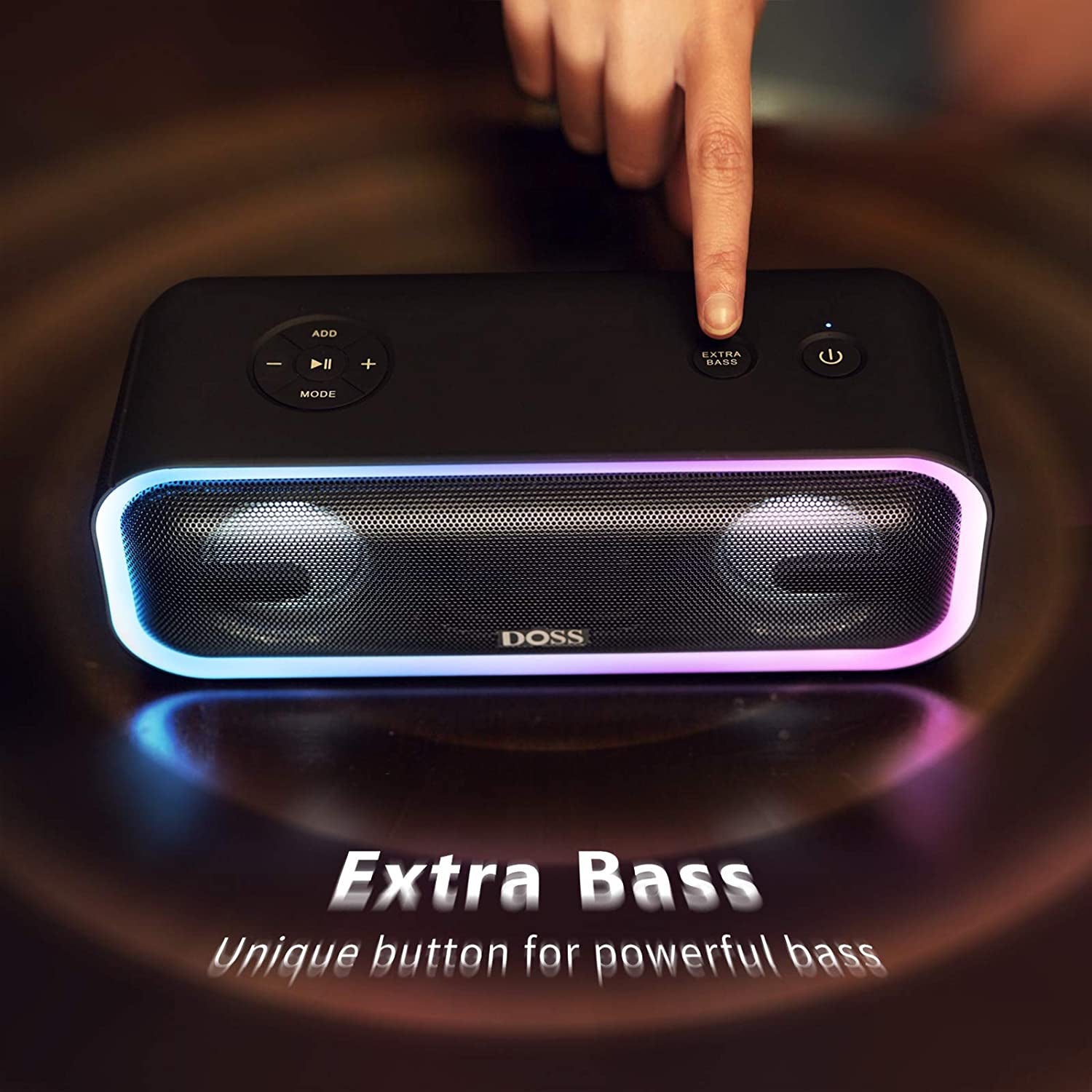 Soundbox Pro+ Bluetooth Speaker with 24W Impressive Sound, Booming Bass, IPX6 Waterproof, 15Hrs Playtime, Wireless Stereo Pairing, Mixed Colors Lights, 66 FT- Blue
