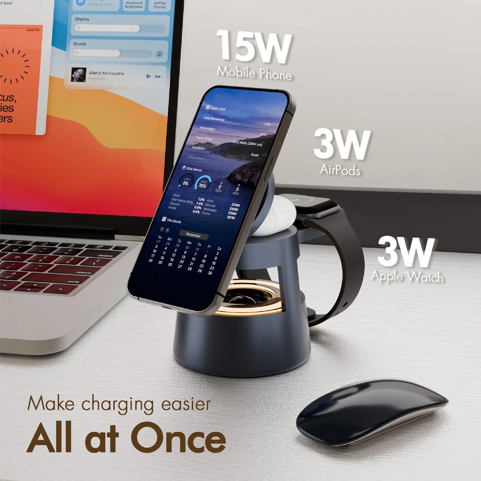 5-in-1 Wireless Charging Station – 15W Fast Charge for iPhone, AirPods & Apple Watch