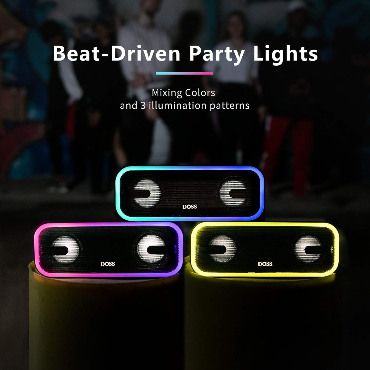 Soundbox Pro+ Bluetooth Speaker with 24W Impressive Sound, Booming Bass, IPX6 Waterproof, 15Hrs Playtime, Wireless Stereo Pairing, Mixed Colors Lights, 66 FT- Blue