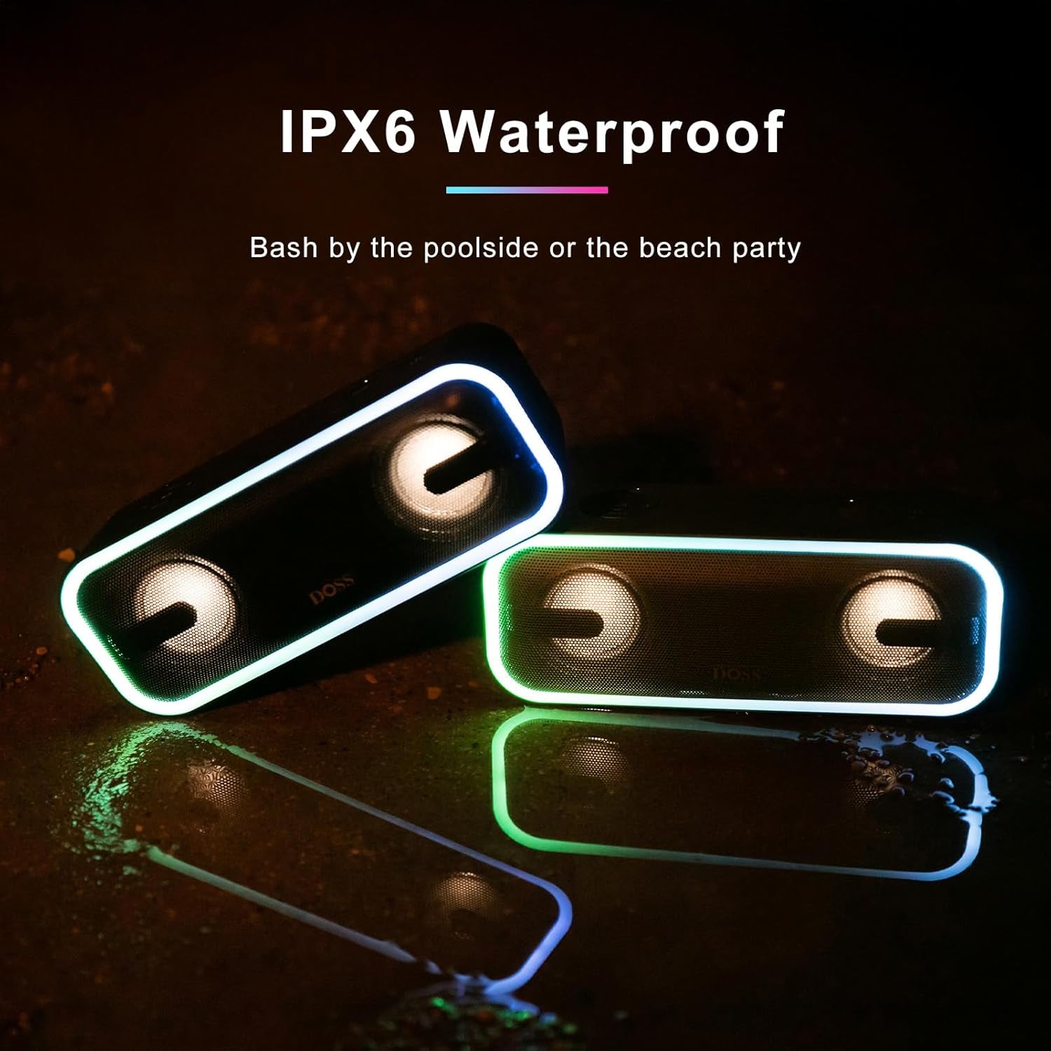 Soundbox Pro+ Bluetooth Speaker with 24W Impressive Sound, Booming Bass, IPX6 Waterproof, 15Hrs Playtime, Wireless Stereo Pairing, Mixed Colors Lights, 66 FT- Blue