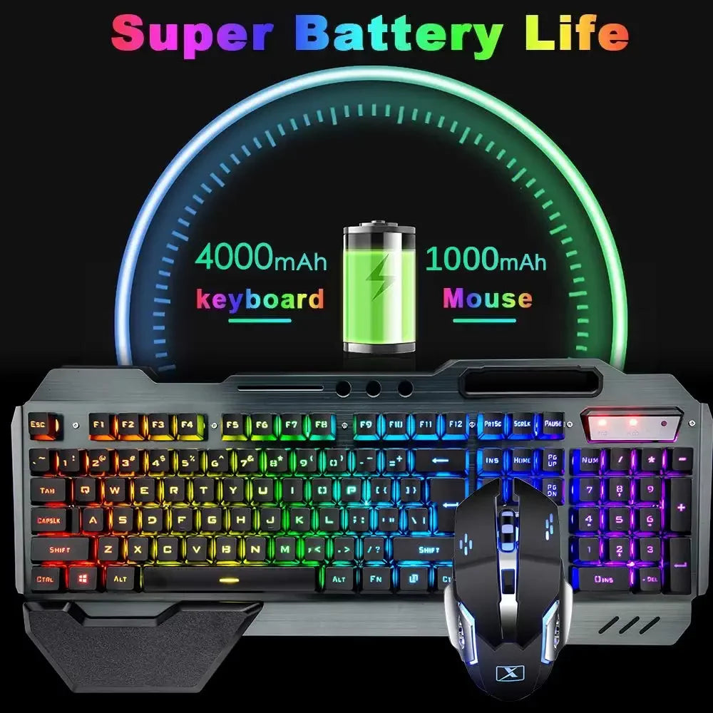 Wireless Gaming Keyboard & Mouse – RGB, Rechargeable, Full-Size, Wrist Rest