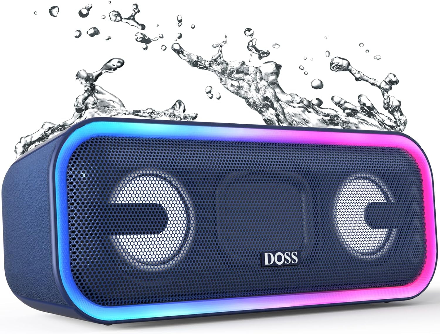 Soundbox Pro+ Bluetooth Speaker with 24W Impressive Sound, Booming Bass, IPX6 Waterproof, 15Hrs Playtime, Wireless Stereo Pairing, Mixed Colors Lights, 66 FT- Blue