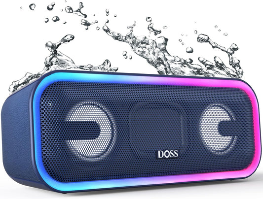 Soundbox Pro+ Bluetooth Speaker with 24W Impressive Sound, Booming Bass, IPX6 Waterproof, 15Hrs Playtime, Wireless Stereo Pairing, Mixed Colors Lights, 66 FT- Blue